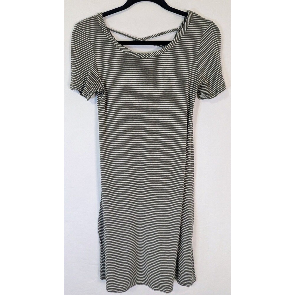 Olivia Rae Green Striped T-Shirt Dress Cross-Cross Back Size S